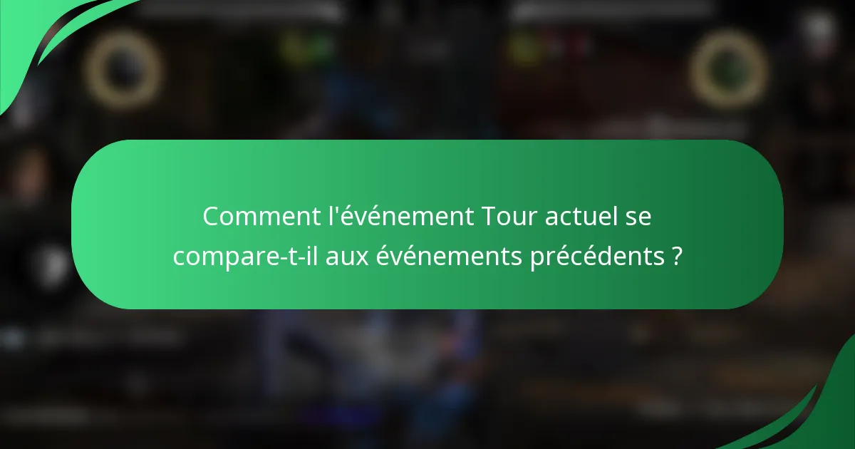 Comment l'événement Tour actuel se compare-t-il aux événements précédents ?